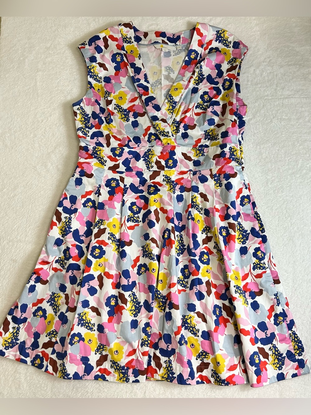 Boden Womens Dress Size 12R White Floral Clemmie Faux Wrap Sleeveless V Neck